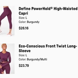 Fabletics burgundy matching set in large